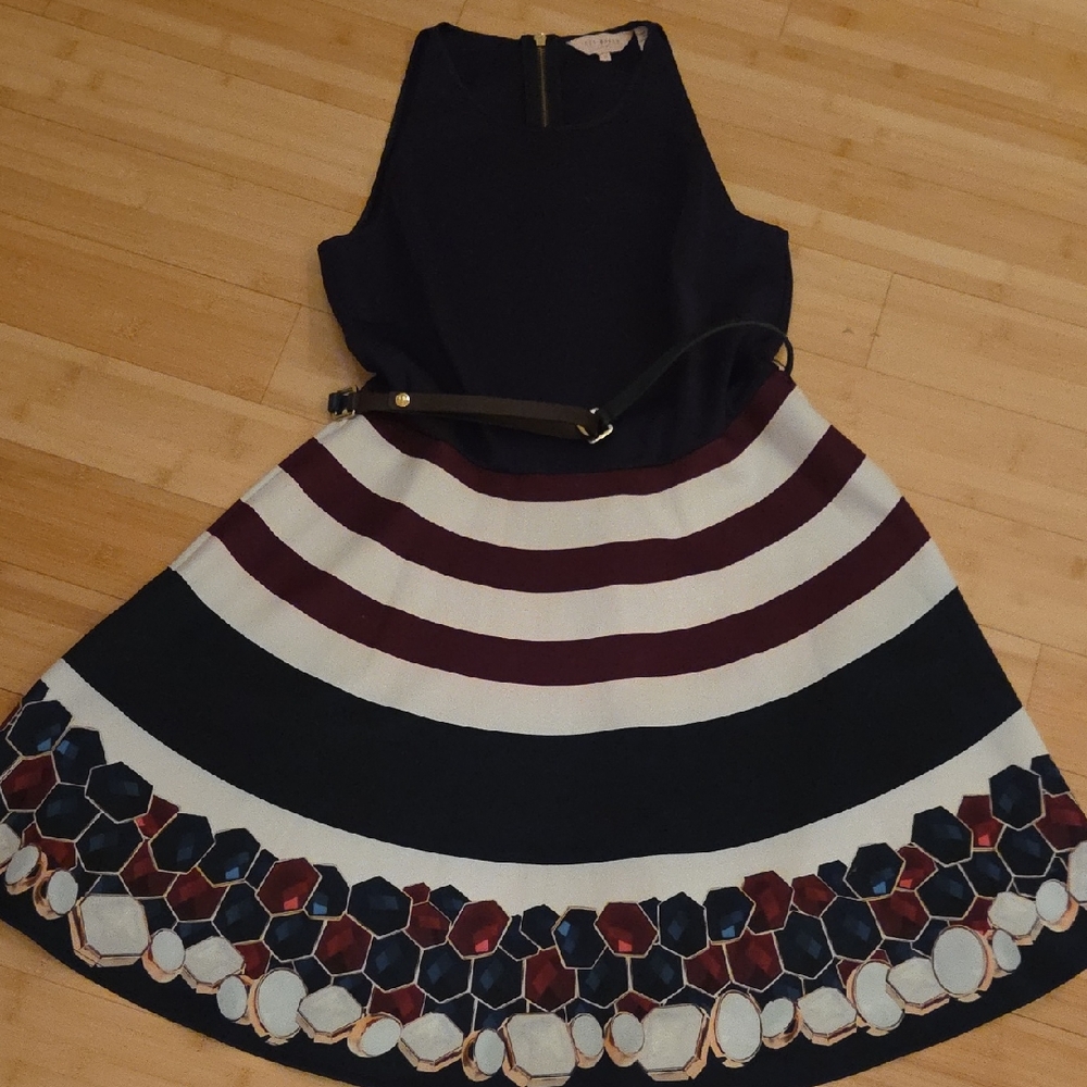 Striped Sleeveless Dress with Belt
